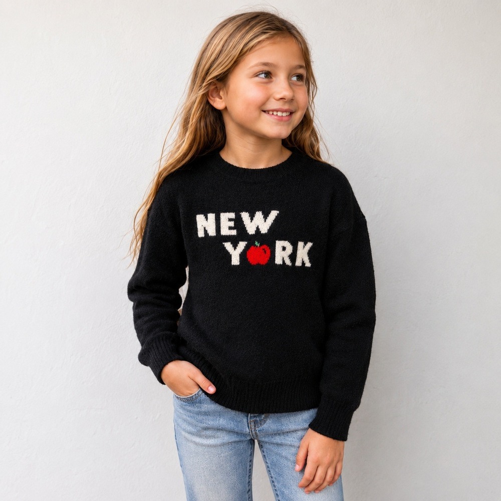 Aqua Girl Cashmere New York Apple Sweater Girls S 7/8 Black 100% Cashmere